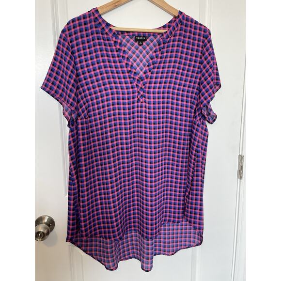 Torrid Modern Plaid Blouse Top Business Casual Size 2 2X 18-20 Pink Blue Black - Picture 2 of 7